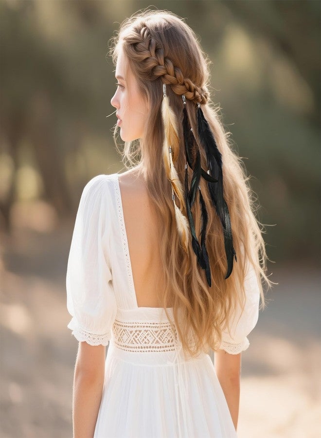 FeelfunFeather Feathers Hair Extensions for Women Boho Clip-in Hair Feather Accessories for Mardi Gras Performances Photo Shoots Carnival Party Headdress Accessory, Brown Black Dark Coffee(3 Pcs) - Image 2